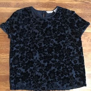 Eddie Bauer vintage velvet burnout blouse top L womens black floral Silk Goth